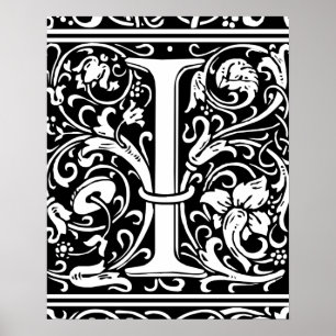 Pôster Letra I Monograma Medieval Arte Nova