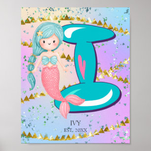 Poster Letra I Monograma Mola Aquarela Enfermeiro Sereia 