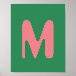 Poster Letra inicial da Rosa claro moderna Algas verdes