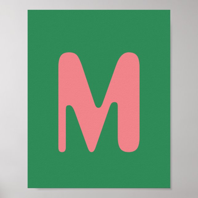 Poster Letra Inicial Rosa Claro Moderna | Verde Algas Mar (Frente)