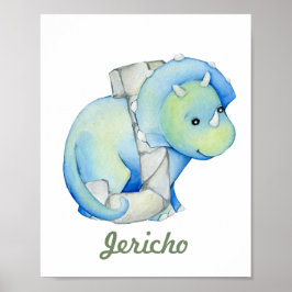 Poster Letra J de Dinossauro Cuta com Decor de Bebê Perso