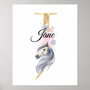 Poster Letra J monograma de nome personalizado com cavalo