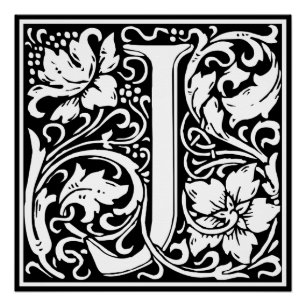 Pôster Letra J Monograma Medieval Arte Nova