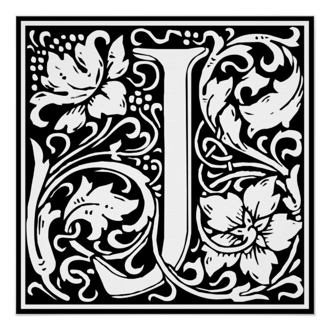 Pôster Letra J Monograma Medieval Arte Nova (Frente)