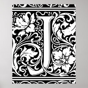 Pôster Letra J Monograma Medieval Inicial Vintage