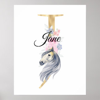 Poster Letra J monograma personalizado com cavalo