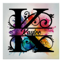 Letra 'K', Monograma Brilhante Brilhante, Nome par