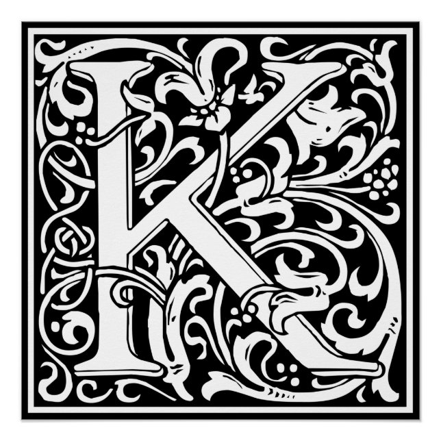 Pôster Letra K Monograma Medieval Arte Nova (Frente)