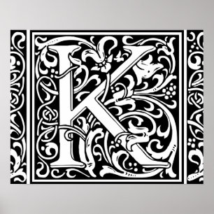 Poster Letra K Monograma Medieval Arte Nova