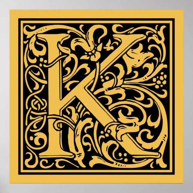 Poster Letra K Monograma Medieval Arte Nova (Frente)
