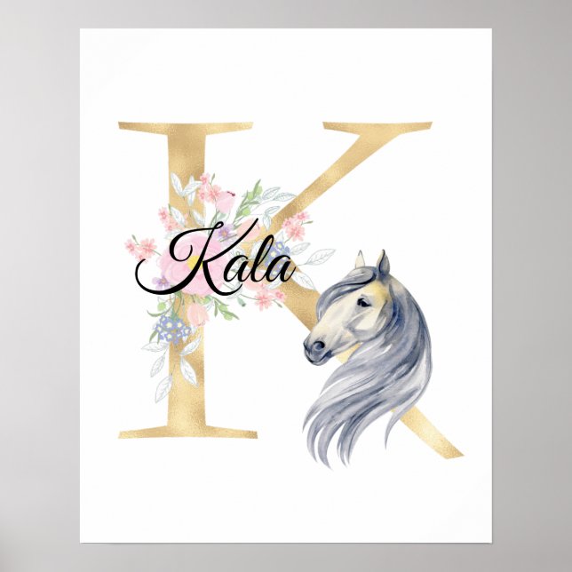 Poster letra K monograma personalizado com cavalo (Frente)