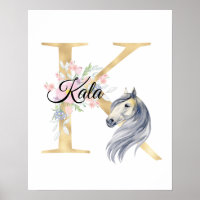 Letra K monograma personalizado com nome e cavalo