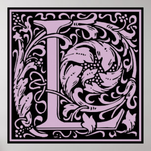 Pôster Letra L inicial medieval do vintage do monograma