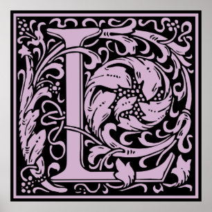 Pôster Letra L inicial medieval do vintage do monograma