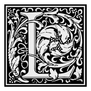 Pôster Letra L Monograma Medieval Art Nouveau