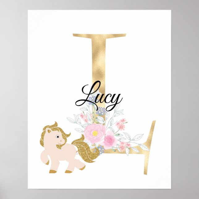 Poster Letra L monograma personalizado com pônei (Frente)