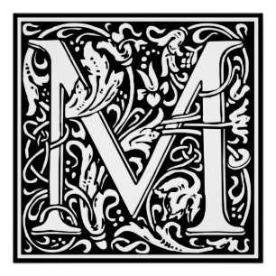 Pôster Letra M Monograma Medieval Art Nouveau