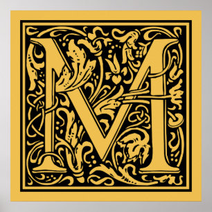 Pôster Letra M Monograma Medieval Vintage Inicial