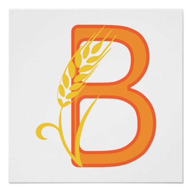 Pôster Letra maiúscula B monograma floral (Frente)
