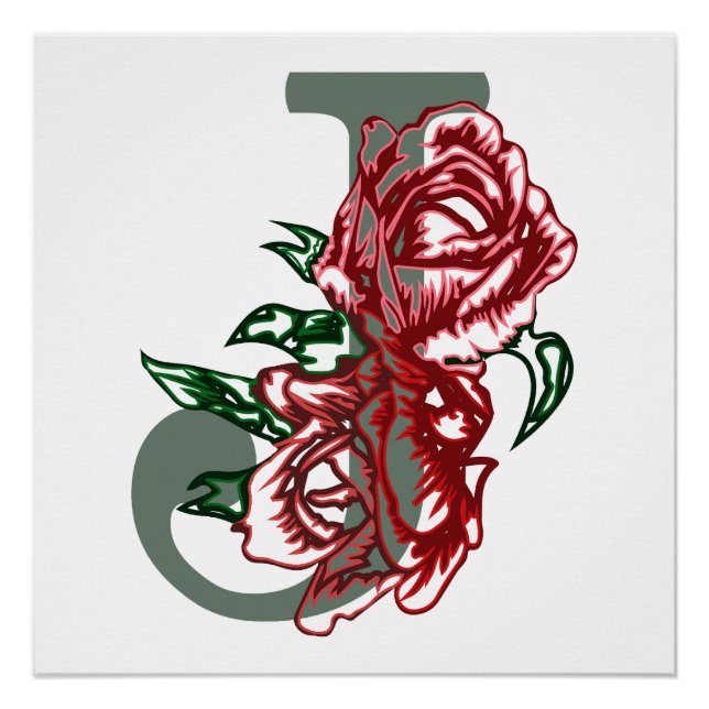 Pôster Letra maiúscula J monograma floral (Frente)