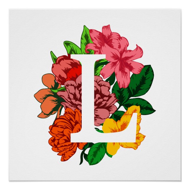 Pôster Letra maiúscula L monograma floral (Frente)
