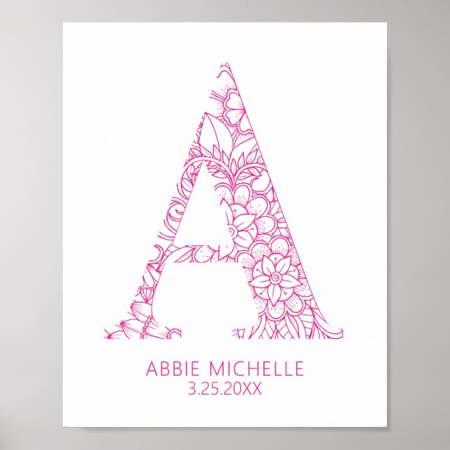 Poster Letra Mandala, rosa-quente, a Wall Art Kids (Frente)