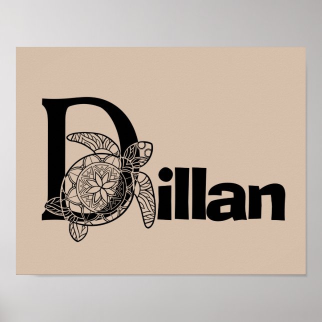 Poster Letra monográfica personalizada D Turtle Nurserart (Frente)