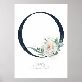 Poster Letra Monograma O Flores Brancas e Folhagens