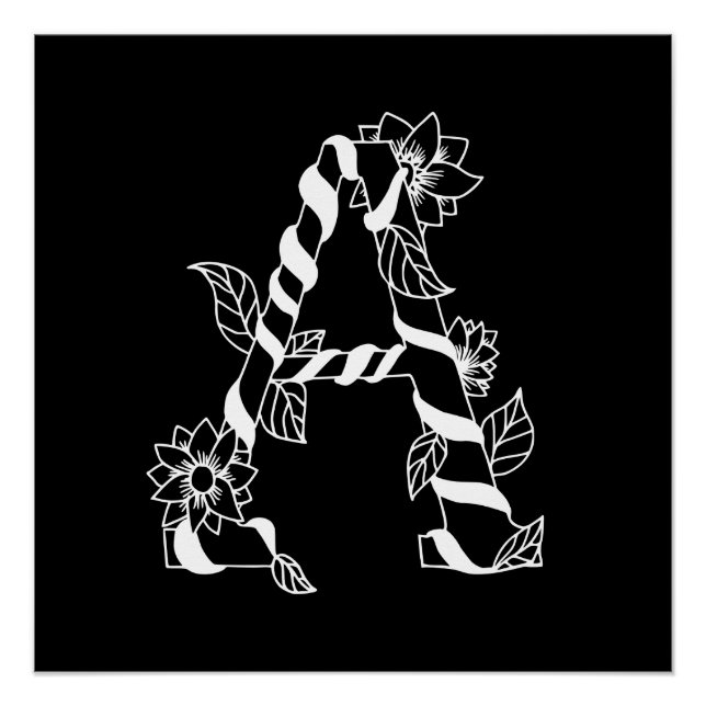 Pôster Letra negra e branca "A" com flores geminadas (Frente)