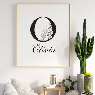 Poster Letra O Floral Moderno Monograma Nursery