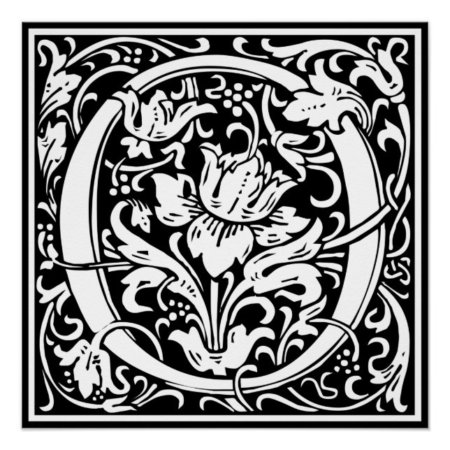 Pôster Letra O Monograma Medieval Arte Nova (Frente)