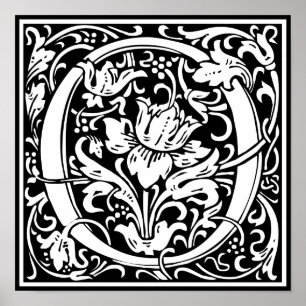Pôster Letra O Monograma Medieval Inicial Vintage