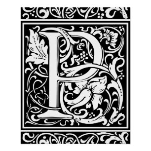Pôster Letra P Monograma Medieval Art Nouveau