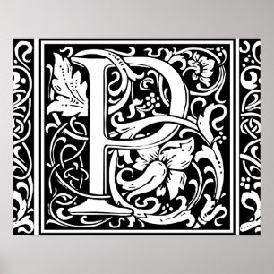 Poster Letra P Monograma Medieval Arte Nova