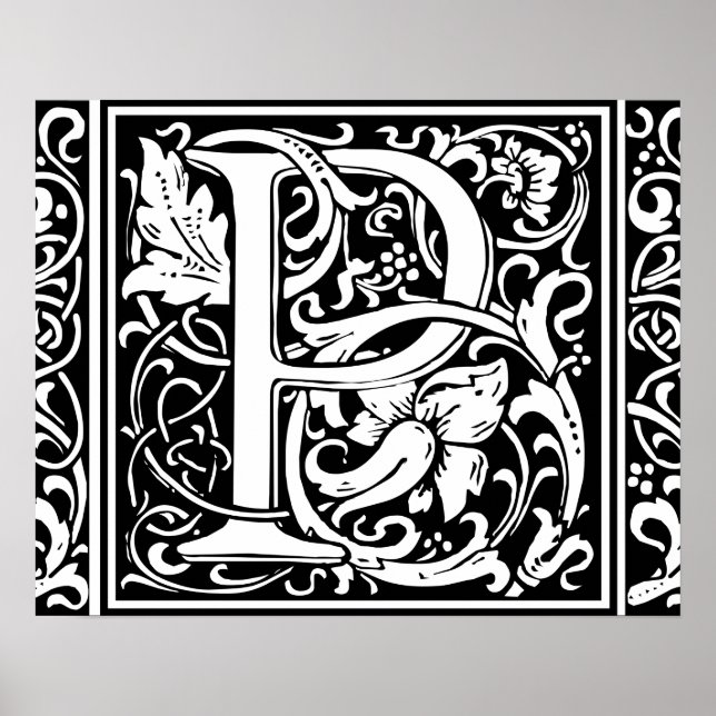 Poster Letra P Monograma Medieval Arte Nova (Frente)