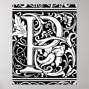 Pôster Letra P Monograma Medieval Arte Nova