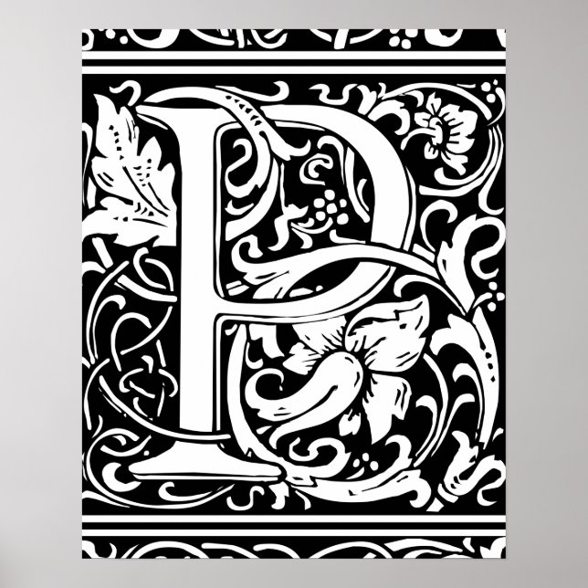 Pôster Letra P Monograma Medieval Arte Nova (Frente)