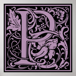 Pôster Letra P Monograma Medieval Vintage inicial