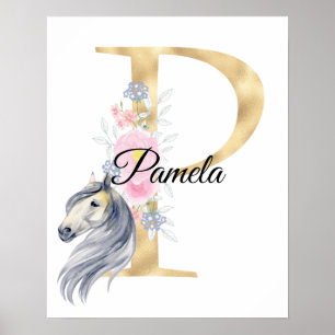 Poster Letra P monograma personalizado com cavalo