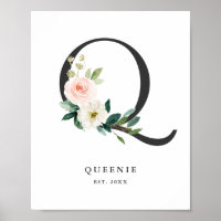 Letra Q Monograma Aquarela Peach Floral Nursery