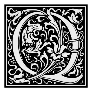 Pôster Letra Q Monograma Medieval Arte Nova
