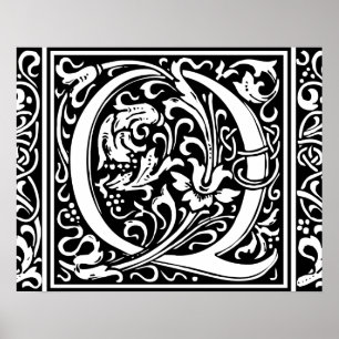 Pôster Letra Q Monograma Medieval Arte Nova