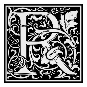 Pôster Letra R Monograma Medieval Art Nouveau