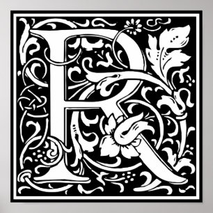 Pôster Letra R Monograma Medieval Arte Nova