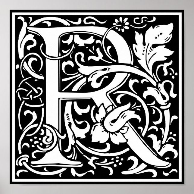 Pôster Letra R Monograma Medieval Arte Nova (Frente)