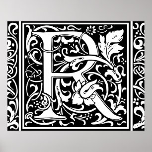 Pôster Letra R Monograma Medieval Arte Nova