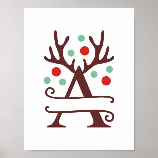 Poster Letra Reindeer Personalizada A Monograma dividido (Frente)