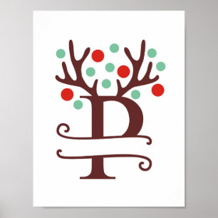 Poster Letra Reindeer Personalizada P Monograma dividido