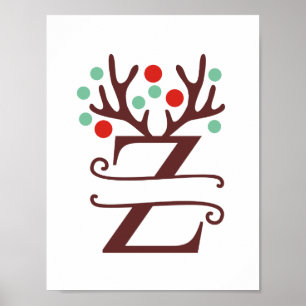 Poster Letra Reindeer Personalizada Z Monograma Dividido