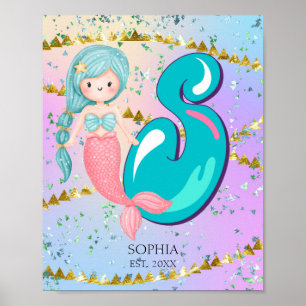 Poster Letra S Monograma Aquarela Enfermeiro de Sereia Cu